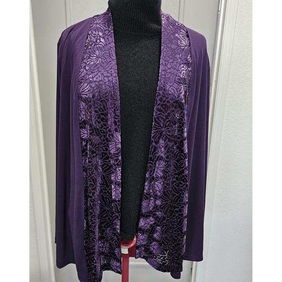 Christopher & Banks Sweaters - Christopher & Banks Purple Open Front Cardigan L NWT Burnout Velvet Trim Long Sl